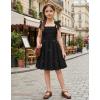 Arshiner Girls Dresses Ruched Smocked Back Spaghetti Strap Bow Summer Boho Beach Party Sundress(Black)