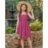 Arshiner Girls Dresses Ruched Smocked Back Spaghetti Strap Bow Summer Boho Beach Party Sundress(Hot Pink)