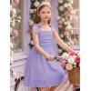 Arshiner Girls Dresses Ruched Smocked Back Spaghetti Strap Bow Summer Boho Beach Party Sundress(Lavender)