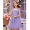 Arshiner Girls Dresses Ruched Smocked Back Spaghetti Strap Bow Summer Boho Beach Party Sundress(Lavender)