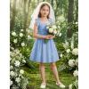 Arshiner Girls Dresses Ruched Smocked Back Spaghetti Strap Bow Summer Boho Beach Party Sundress(Light Blue)