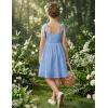 Arshiner Girls Dresses Ruched Smocked Back Spaghetti Strap Bow Summer Boho Beach Party Sundress(Light Blue)