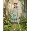 Arshiner Girls Dresses Ruched Smocked Back Spaghetti Strap Bow Summer Boho Beach Party Sundress(Sage Green)