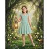 Arshiner Girls Dresses Ruched Smocked Back Spaghetti Strap Bow Summer Boho Beach Party Sundress(Sage Green)