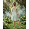 Arshiner Girls Dresses Ruched Smocked Back Spaghetti Strap Bow Summer Boho Beach Party Sundress(Sage Green)