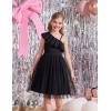 Arshiner Girls Dresses Ruffle Trim Off Shoulder Formal Wedding Party Fancy Summer Tulle Dress for 6-14 Years(Black)