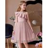 Arshiner Girls Dresses Ruffle Trim Off Shoulder Formal Wedding Party Fancy Summer Tulle Dress for 6-14 Years(Dusty Pink)