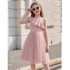 Arshiner Girls Dresses Ruffle Trim Off Shoulder Formal Wedding Party Fancy Summer Tulle Dress for 6-14 Years(Dusty Pink)