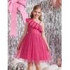 Arshiner Girls Dresses Ruffle Trim Off Shoulder Formal Wedding Party Fancy Summer Tulle Dress for 6-14 Years(Hot Pink)