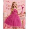 Arshiner Girls Dresses Ruffle Trim Off Shoulder Formal Wedding Party Fancy Summer Tulle Dress for 6-14 Years(Hot Pink)