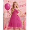 Arshiner Girls Dresses Ruffle Trim Off Shoulder Formal Wedding Party Fancy Summer Tulle Dress for 6-14 Years(Hot Pink)