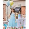Arshiner Girls Dresses Ruffle Trim Off Shoulder Formal Wedding Party Fancy Summer Tulle Dress for 6-14 Years(Light Blue)