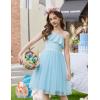 Arshiner Girls Dresses Ruffle Trim Off Shoulder Formal Wedding Party Fancy Summer Tulle Dress for 6-14 Years(Light Blue)