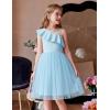 Arshiner Girls Dresses Ruffle Trim Off Shoulder Formal Wedding Party Fancy Summer Tulle Dress for 6-14 Years(Light Blue)