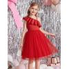 Arshiner Girls Dresses Ruffle Trim Off Shoulder Formal Wedding Party Fancy Summer Tulle Dress for 6-14 Years(Red)