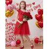 Arshiner Girls Dresses Ruffle Trim Off Shoulder Formal Wedding Party Fancy Summer Tulle Dress for 6-14 Years(Red)