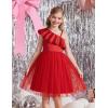 Arshiner Girls Dresses Ruffle Trim Off Shoulder Formal Wedding Party Fancy Summer Tulle Dress for 6-14 Years(Red)