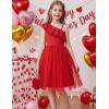Arshiner Girls Dresses Ruffle Trim Off Shoulder Formal Wedding Party Fancy Summer Tulle Dress for 6-14 Years(Red)