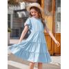 Arshiner Girls Dresses Summer Ruffle Sleeve Swiss Dot V Neck Twirl Birthday Party Midi Dress with Pockets(Light Blue)