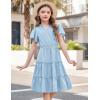 Arshiner Girls Dresses Summer Ruffle Sleeve Swiss Dot V Neck Twirl Birthday Party Midi Dress with Pockets(Light Blue)