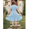 Arshiner Girls Dresses Summer Ruffle Sleeve Swiss Dot V Neck Twirl Birthday Party Midi Dress with Pockets(Light Blue)