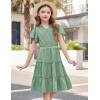 Arshiner Girls Dresses Summer Ruffle Sleeve Swiss Dot V Neck Twirl Birthday Party Midi Dress with Pockets(Light Green)