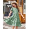 Arshiner Girls Dresses Summer Ruffle Sleeve Swiss Dot V Neck Twirl Birthday Party Midi Dress with Pockets(Light Green)
