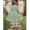 Arshiner Girls Dresses Summer Ruffle Sleeve Swiss Dot V Neck Twirl Birthday Party Midi Dress with Pockets(Light Green)