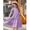 Arshiner Girls Dresses Summer Ruffle Sleeve Swiss Dot V Neck Twirl Birthday Party Midi Dress with Pockets(Lilac)