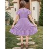 Arshiner Girls Dresses Summer Ruffle Sleeve Swiss Dot V Neck Twirl Birthday Party Midi Dress with Pockets(Lilac)