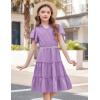 Arshiner Girls Dresses Summer Ruffle Sleeve Swiss Dot V Neck Twirl Birthday Party Midi Dress with Pockets(Lilac)
