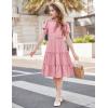 Arshiner Girls Dresses Summer Ruffle Sleeve Swiss Dot V Neck Twirl Birthday Party Midi Dress with Pockets(Pink)