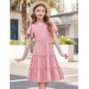 Arshiner Girls Dresses Summer Ruffle Sleeve Swiss Dot V Neck Twirl Birthday Party Midi Dress with Pockets(Pink)