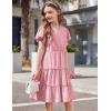 Arshiner Girls Dresses Summer Ruffle Sleeve Swiss Dot V Neck Twirl Birthday Party Midi Dress with Pockets(Pink)