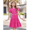 Arshiner Girls Dresses Summer Ruffle Sleeve Swiss Dot V Neck Twirl Birthday Party Midi Dress with Pockets(Rose Red)