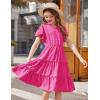 Arshiner Girls Dresses Summer Ruffle Sleeve Swiss Dot V Neck Twirl Birthday Party Midi Dress with Pockets(Rose Red)