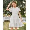 Arshiner Girls Dresses Summer Ruffle Sleeve Swiss Dot V Neck Twirl Birthday Party Midi Dress with Pockets(White)