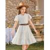 Arshiner Girls Dresses Summer Ruffle Sleeve Swiss Dot V Neck Twirl Birthday Party Midi Dress with Pockets(White)