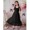 Arshiner Girls Dresses Summer Sleeveless Bow-Tie Straps Birthday Party Long Tulle Dress(Black)