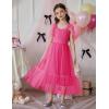 Arshiner Girls Dresses Summer Sleeveless Bow-Tie Straps Birthday Party Long Tulle Dress(Hot Pink)