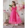 Arshiner Girls Dresses Summer Sleeveless Bow-Tie Straps Birthday Party Long Tulle Dress(Hot Pink)