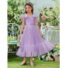 Arshiner Girls Dresses Summer Sleeveless Bow-Tie Straps Birthday Party Long Tulle Dress(Lavender)