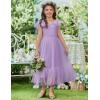 Arshiner Girls Dresses Summer Sleeveless Bow-Tie Straps Birthday Party Long Tulle Dress(Lavender)