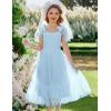 Arshiner Girls Dresses Summer Sleeveless Bow-Tie Straps Birthday Party Long Tulle Dress(Light Blue)