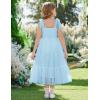 Arshiner Girls Dresses Summer Sleeveless Bow-Tie Straps Birthday Party Long Tulle Dress(Light Blue)