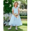 Arshiner Girls Dresses Summer Sleeveless Bow-Tie Straps Birthday Party Long Tulle Dress(Light Blue)