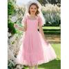 Arshiner Girls Dresses Summer Sleeveless Bow-Tie Straps Birthday Party Long Tulle Dress(Light Pink)