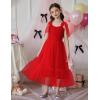 Arshiner Girls Dresses Summer Sleeveless Bow-Tie Straps Birthday Party Long Tulle Dress(Red)