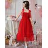 Arshiner Girls Dresses Summer Sleeveless Bow-Tie Straps Birthday Party Long Tulle Dress(Red)