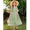Arshiner Girls Dresses Summer Sleeveless Bow-Tie Straps Birthday Party Long Tulle Dress(Sage Green)